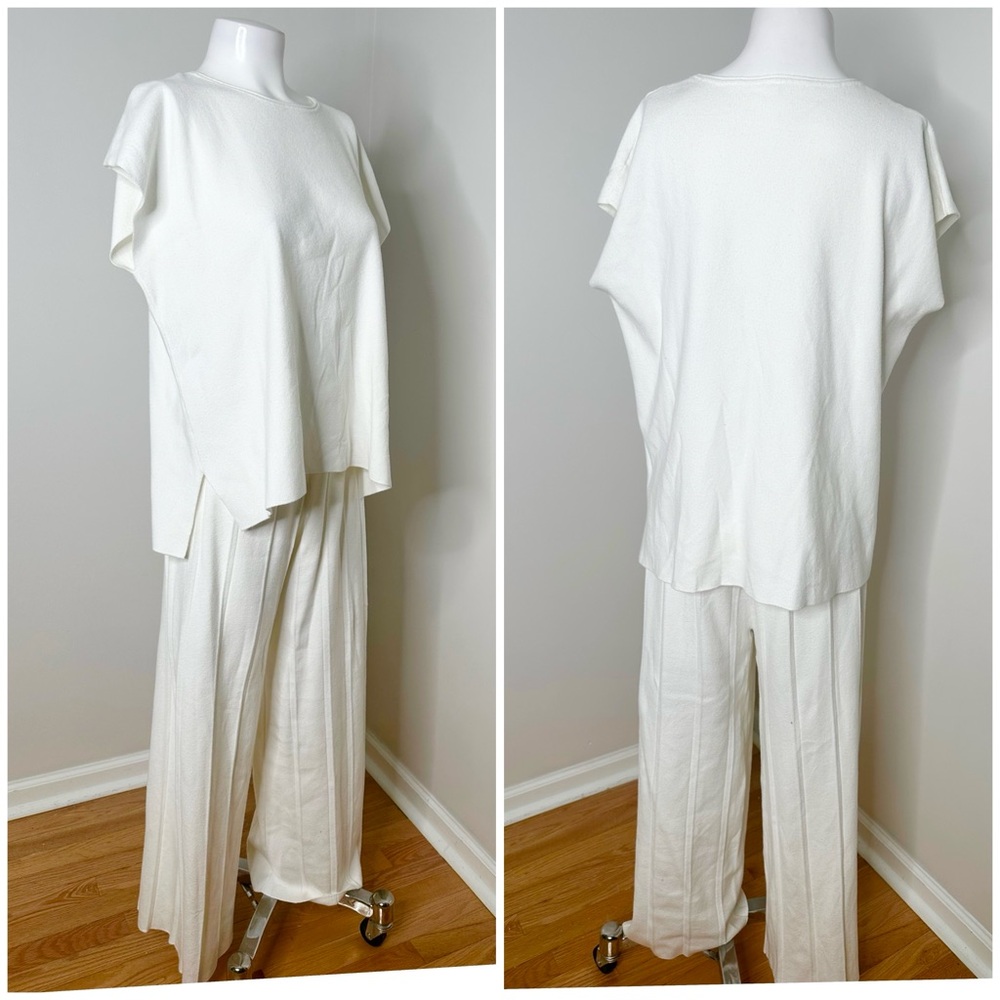 WHITE KNITTED TOP PLEATED PANTES SET - PRELOVED- LARGE